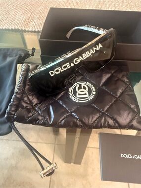 Dolce & Gabbana Black Shield Sunglasses with White Logo